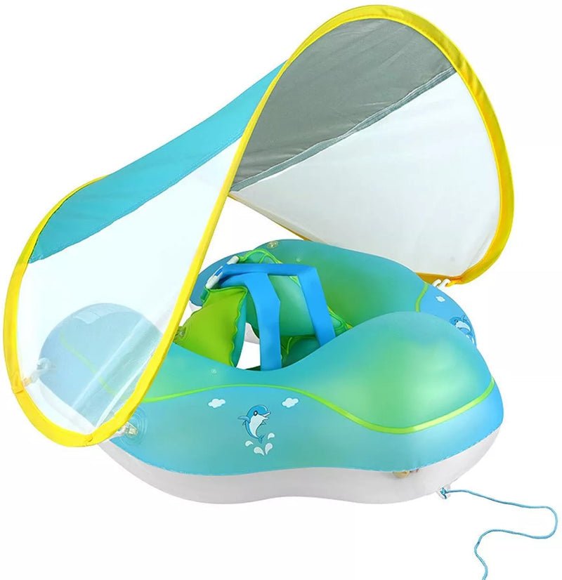 Baby Float with Canopy, Inflatable Pool Ring for 3–36 Months, Blue - Babies Mall