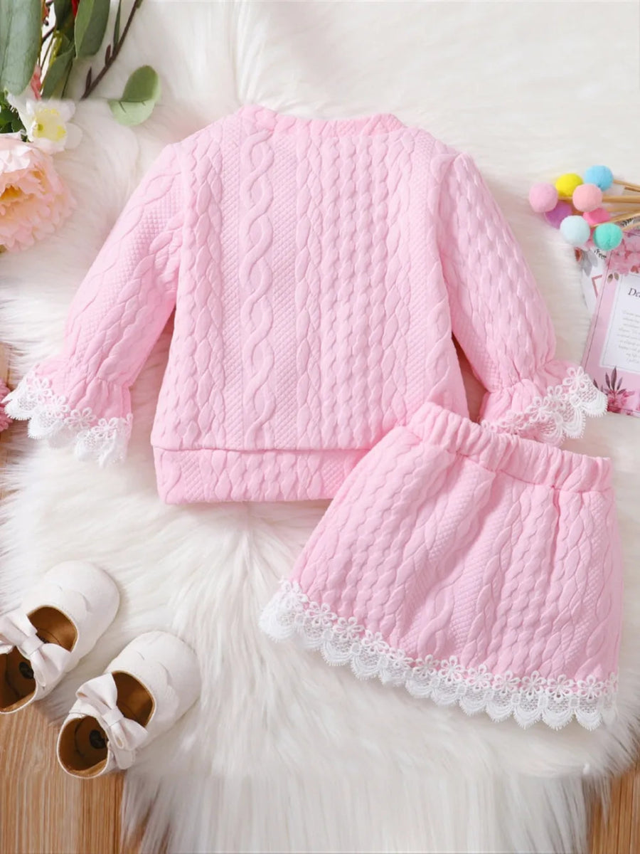 Baby girl two - piece cotton outfit with lace detail - Babies Mall