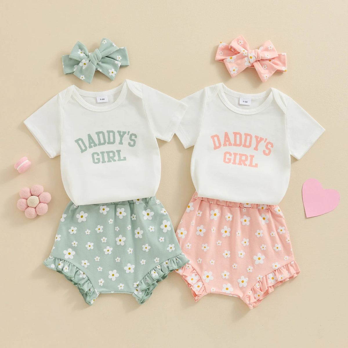 Baby Girls Outfit Short Sleeve Romper - Floral Shorts - Hairband Set Casual Clothes - Babies Mall