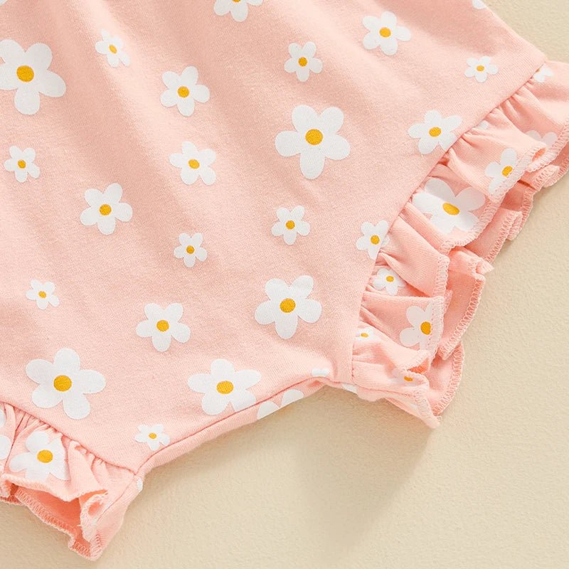 Baby Girls Outfit Short Sleeve Romper - Floral Shorts - Hairband Set Casual Clothes - Babies Mall
