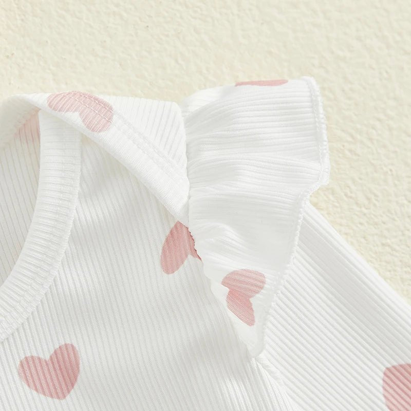 Baby Girls Outfits Heart Print Romper | Suspender Skirt | Headband Set - Babies Mall