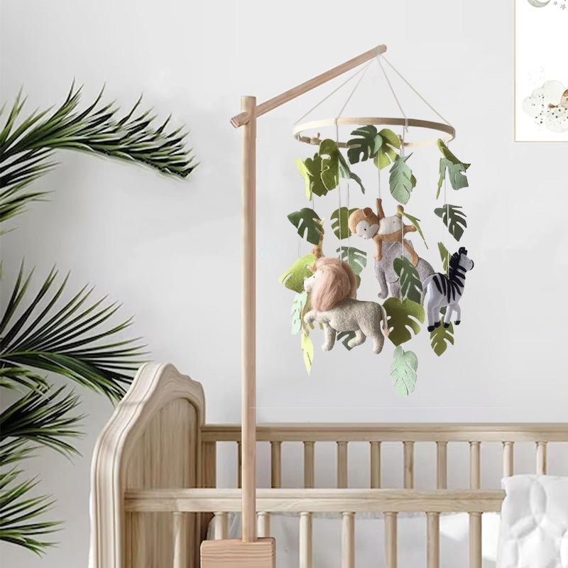 Baby Jungle Mobile with Lion, Zebra, Monkey & Green Leaves - Babies Mall