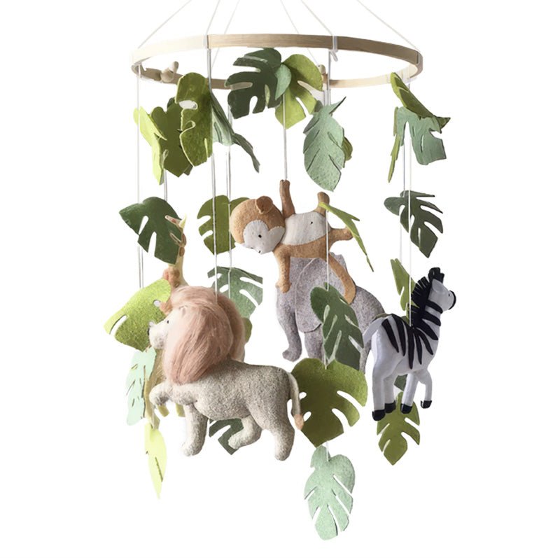Baby Jungle Mobile with Lion, Zebra, Monkey & Green Leaves - Babies Mall