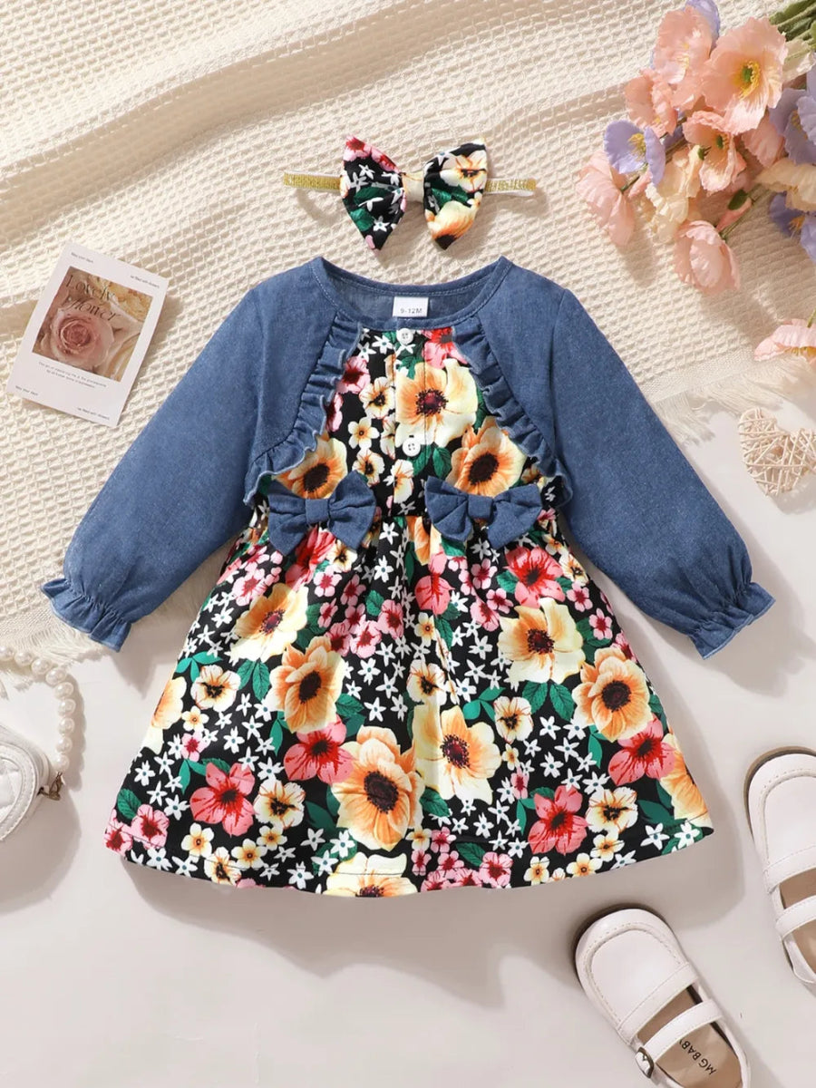 Baby ruffle bow dress with soft fabric and elegant details - Babies Mall