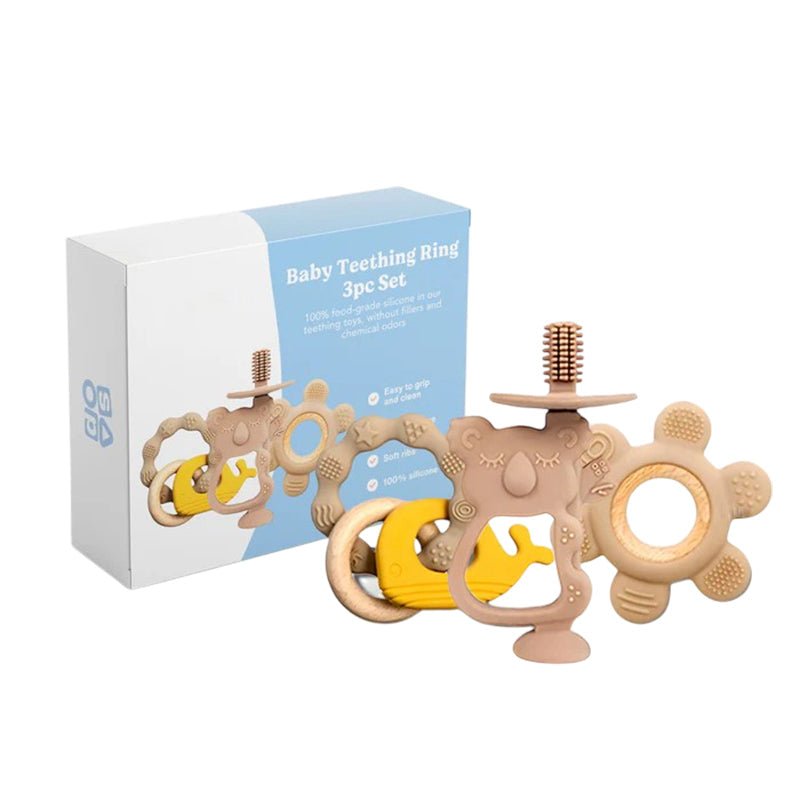 Baby Teething Ring Set Textured Silicone Toys with Pacifier for Kids - Babies Mall