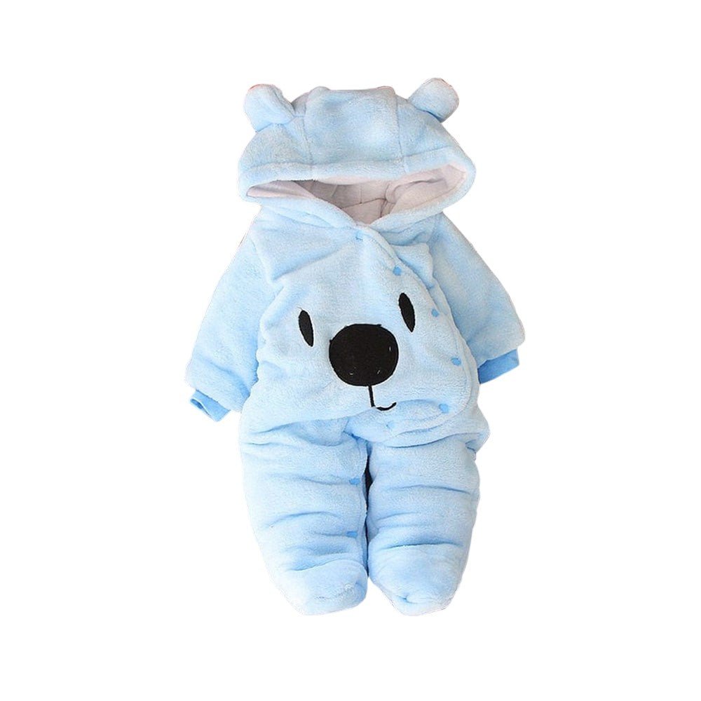 Baby Winter Hooded Romper, Plush, Warm, Button Closure - Babies Mall