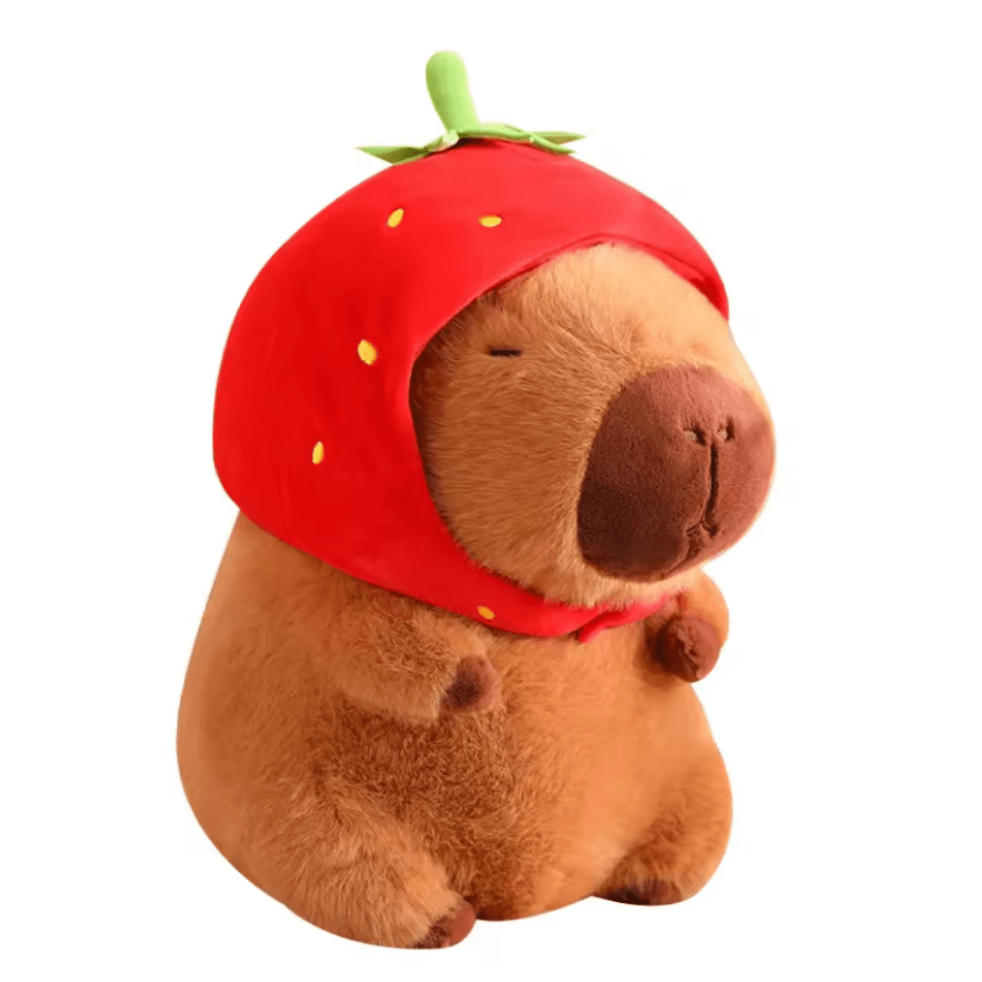 Capybara Plush Strawberry Hat or Turtle Backpack, Cotton 15.7 inches - Babies Mall