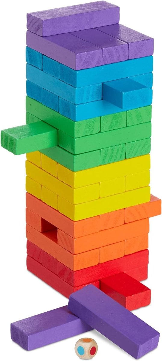 Colorful Wooden Stacking Game with Dice - 48 Blocks - Babies Mall