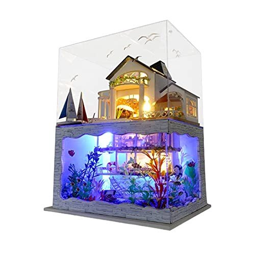 Creative Wooden Dollhouse with LED Lights, Furniture, and Pool - Babies Mall