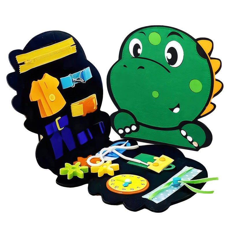 Dinosaur - Themed Sensory Busy Board with Gears, Zippers & Buttons - Babies Mall