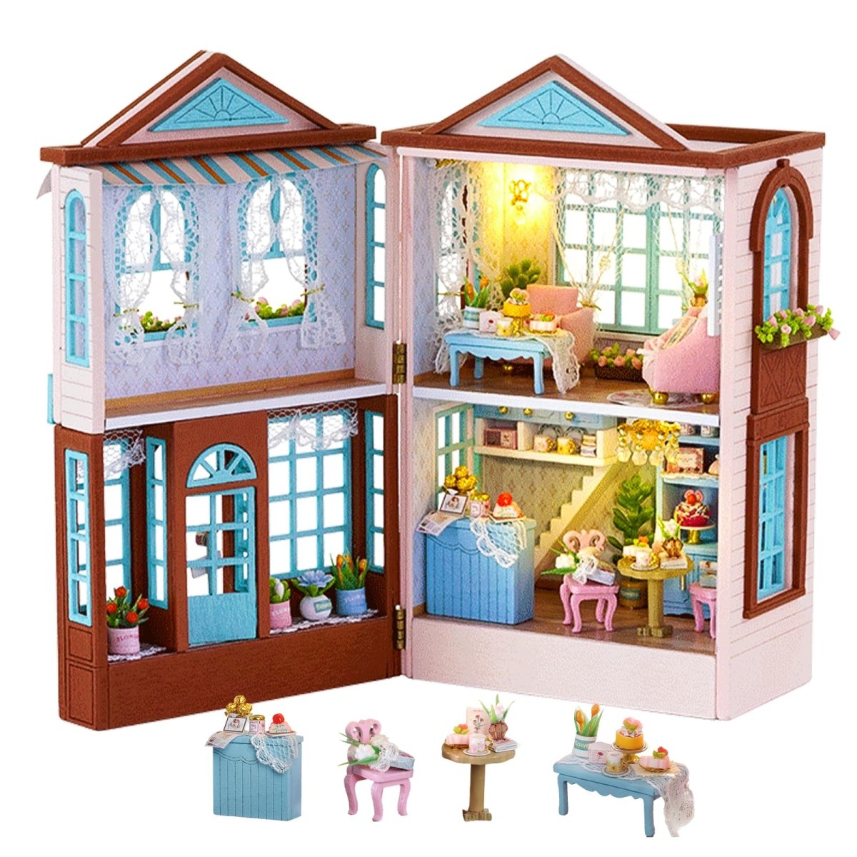 DIY Miniature Dollhouse Kit with LED Lights, Dust Cover, and Music - Babies Mall