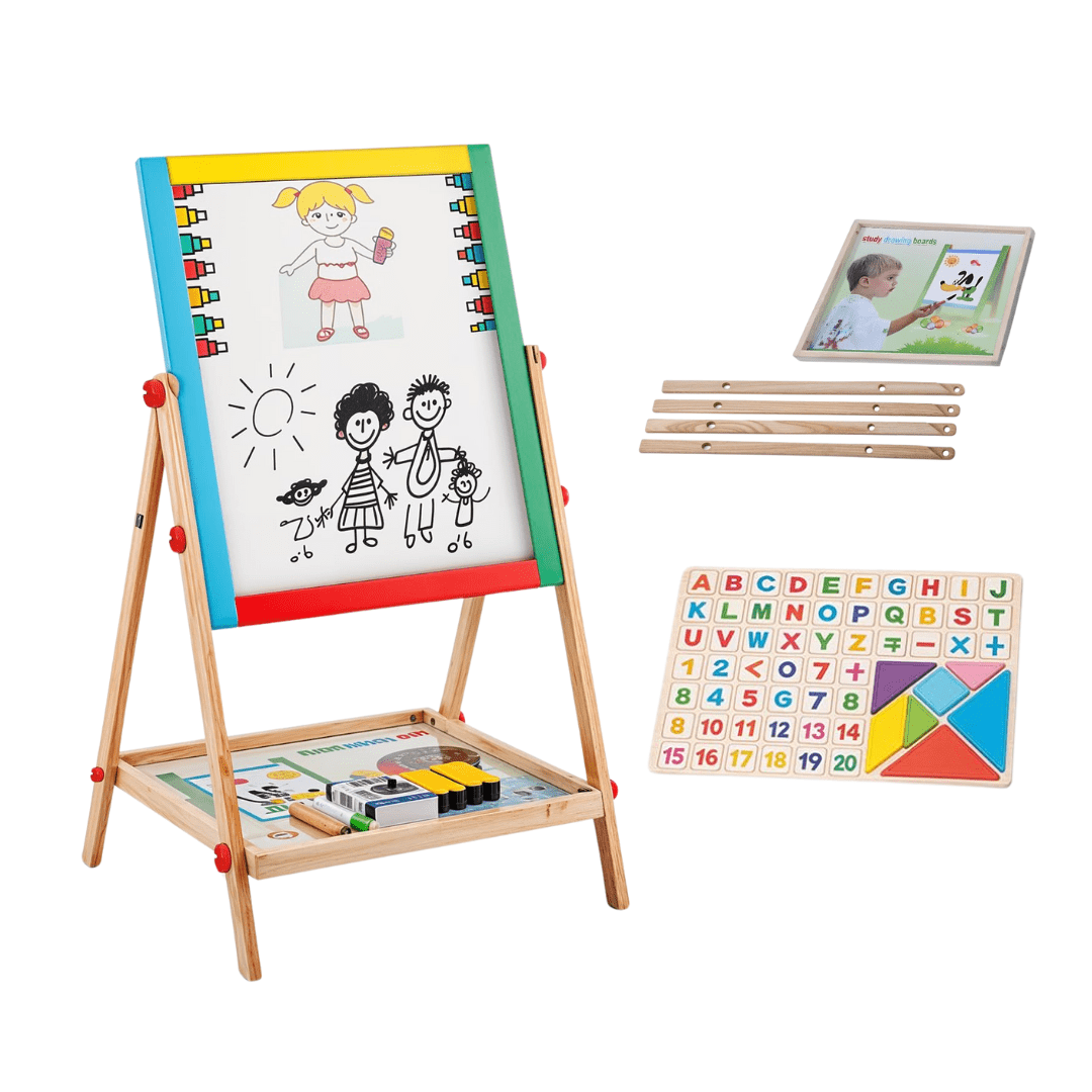 Double - Sided Wooden Kids Board with Tray, Adjustable Height - Babies Mall