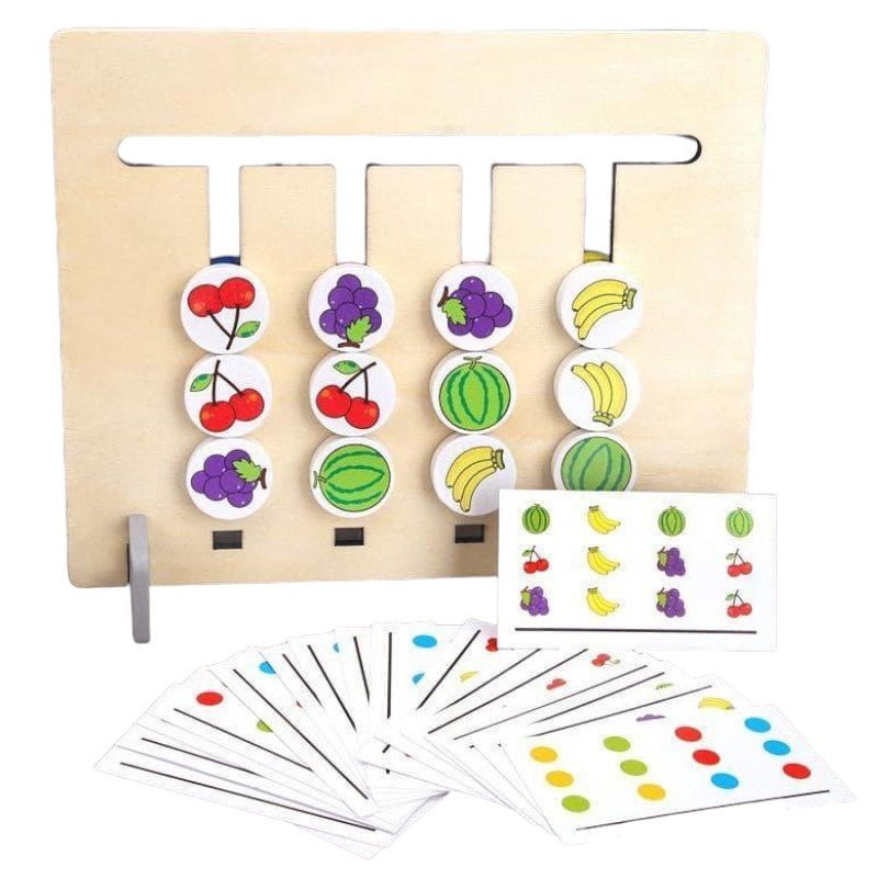 Double - Sided Wooden Matching Game with Fruit and Color Cards - Babies Mall