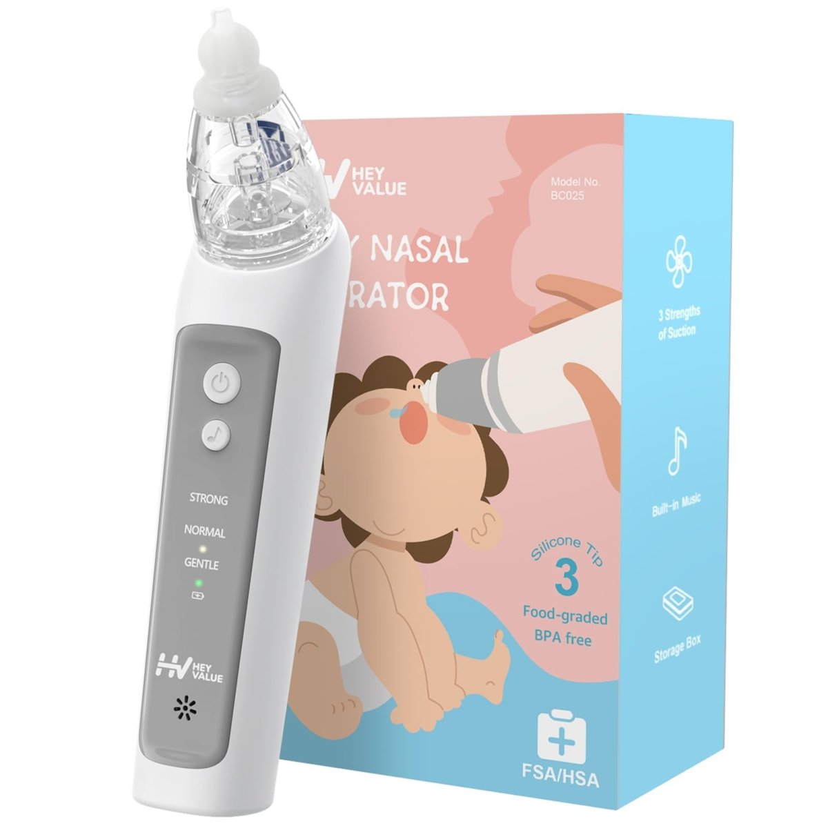 Electric Nasal Aspirator for Baby 3 Suction Modes, 3 Silicone Tips - Babies Mall