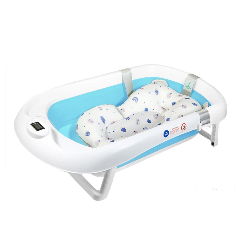 Foldable Baby Bathtub with Integrated Bath Cushion and Thermometer - Babies Mall