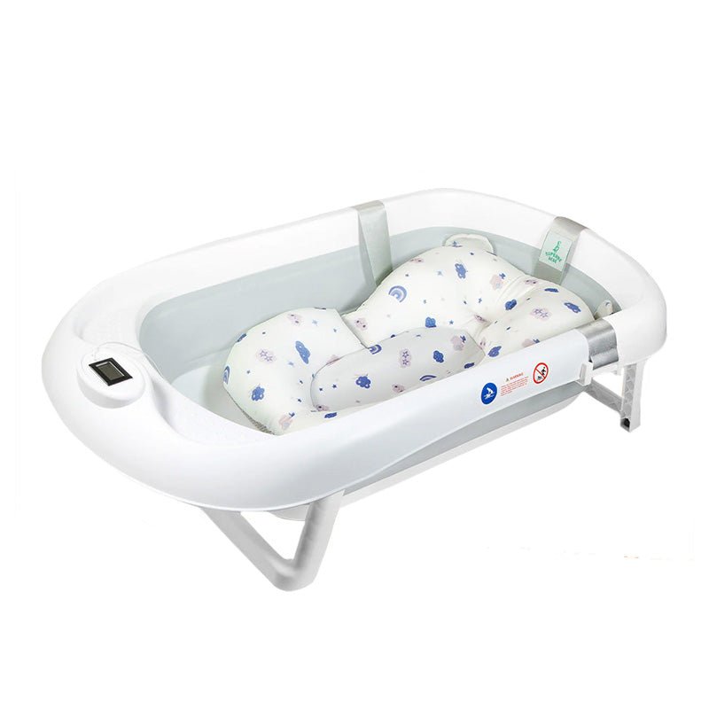 Foldable Baby Bathtub with Integrated Bath Cushion and Thermometer - Babies Mall