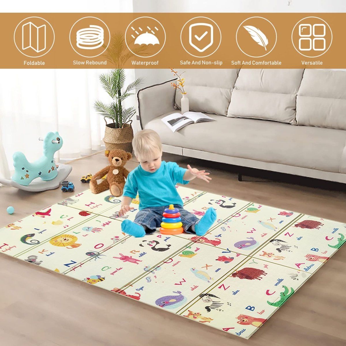 Foldable Baby Play Mat with Reversible Prints and Waterproof Surface - Babies Mall