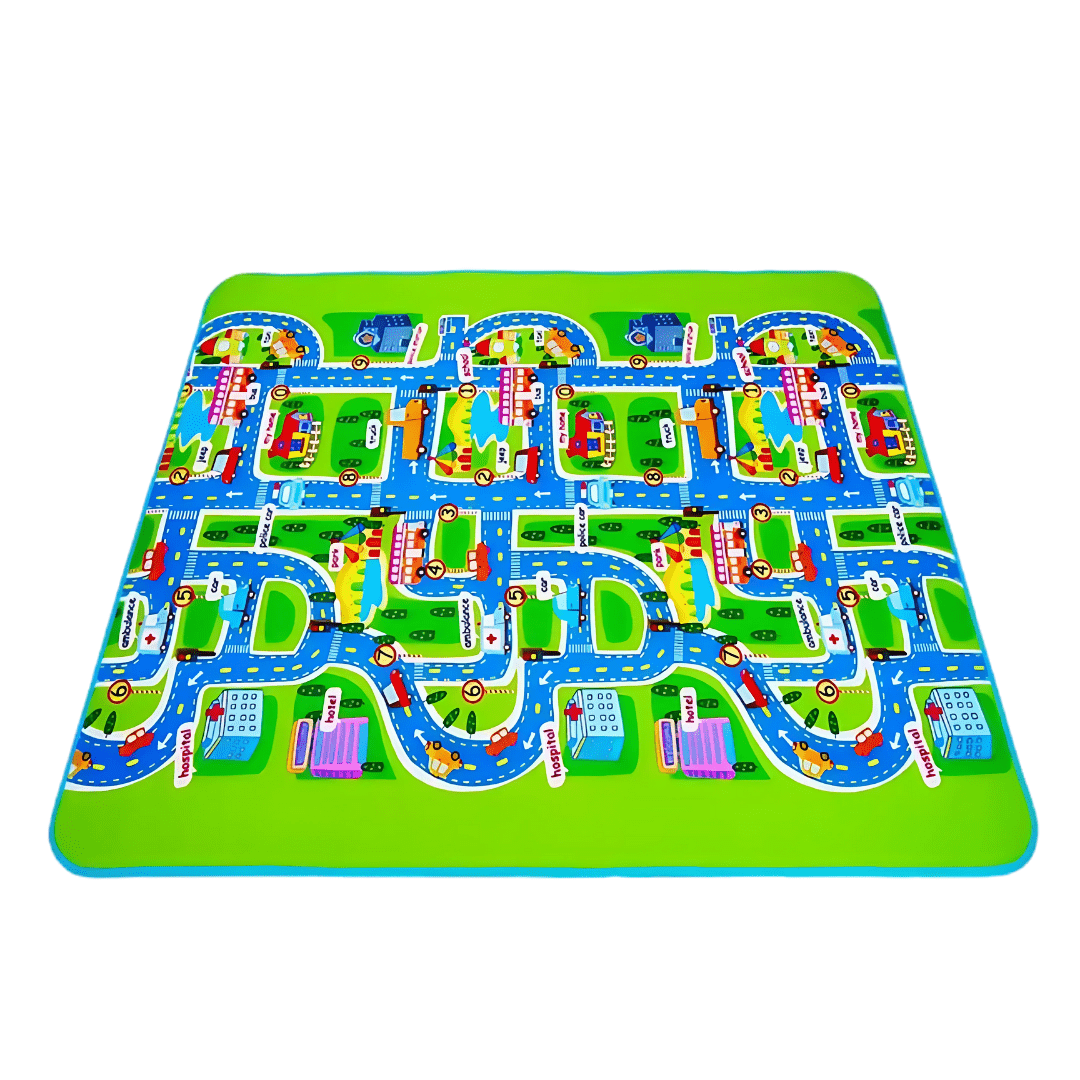 Foldable Car Play Mat for Kids with Cartoon City Map and Road System - Babies Mall