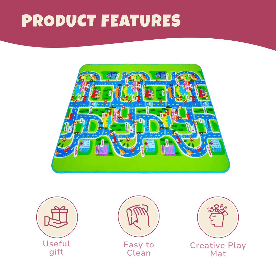 Foldable Car Play Mat for Kids with Cartoon City Map and Road System - Babies Mall