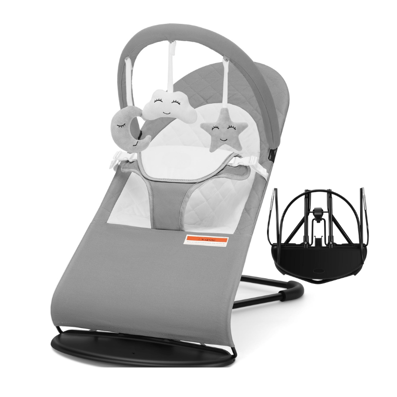 Foldable Cotton Baby Bouncer with 3 Recline Positions & Washable Cover - Babies Mall