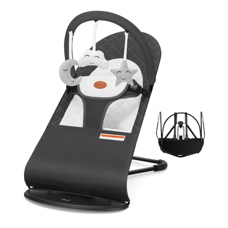 Foldable Cotton Baby Bouncer with 3 Recline Positions & Washable Cover - Babies Mall