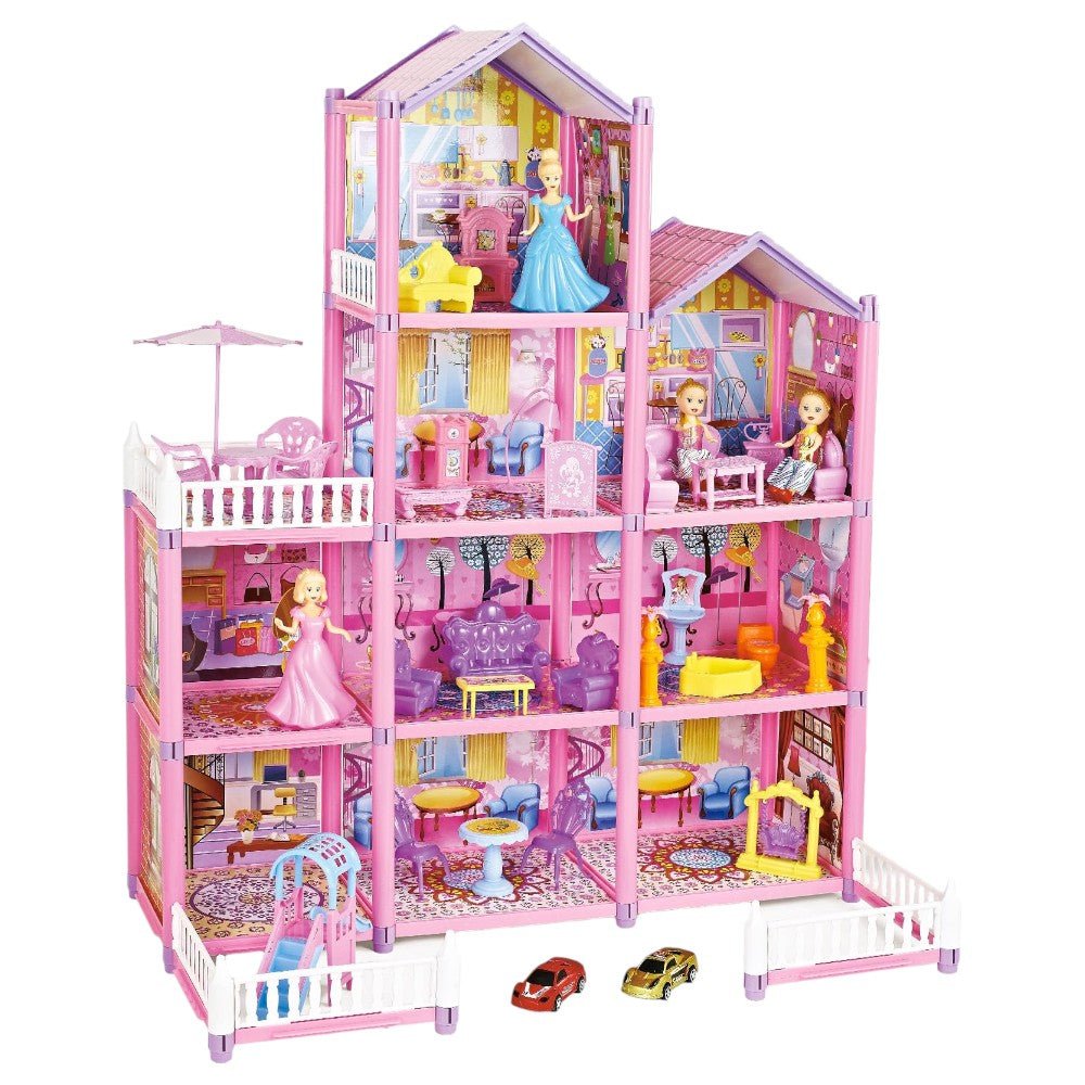 Four - Story DIY Dollhouse with 9 Rooms, Doll & Furniture Set - Babies Mall