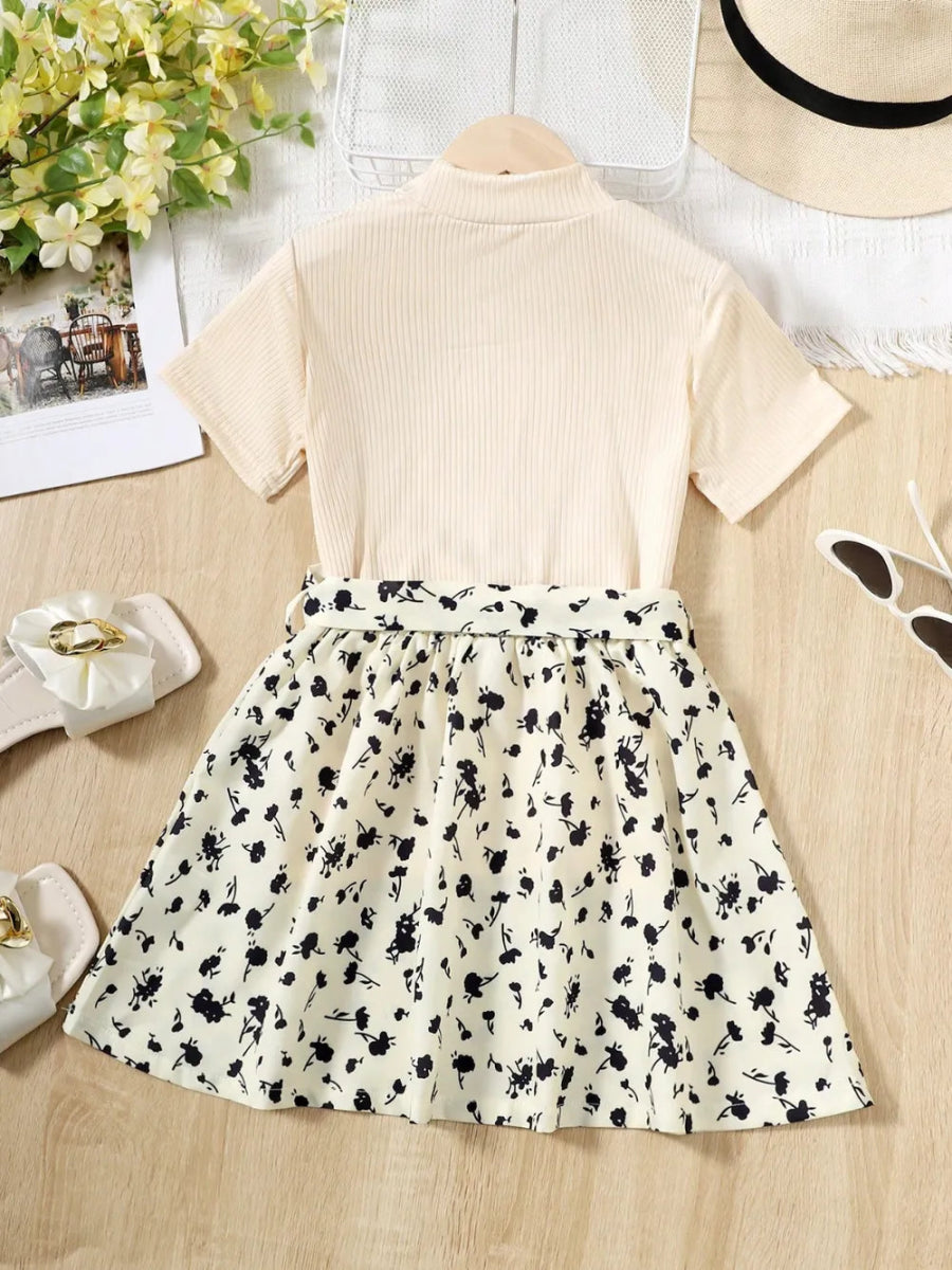 Girls Ribbed Two - Piece Outfit With Bow Detail - Babies Mall