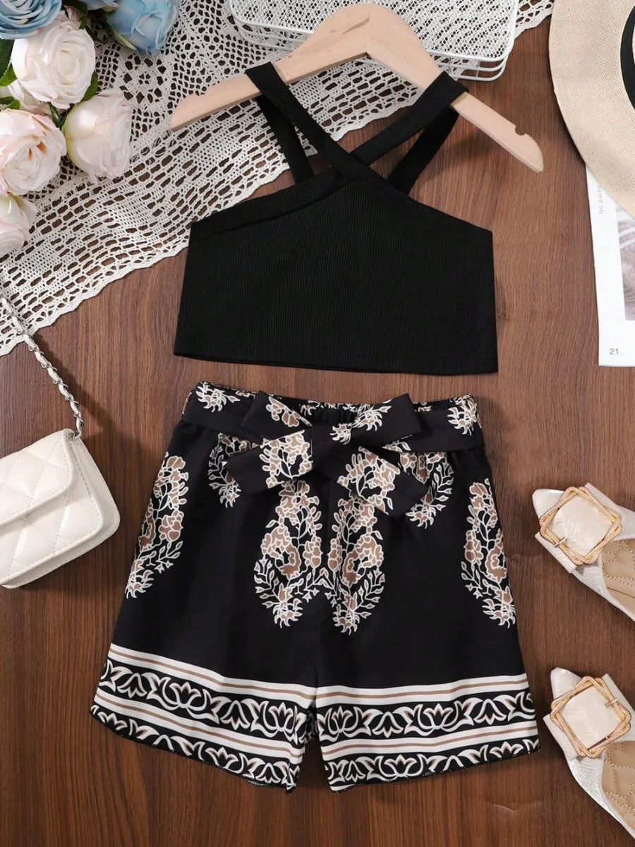 Girls Two - Piece Outfit Set with Tied Top and Pants – Ages 8 - 12 - Babies Mall