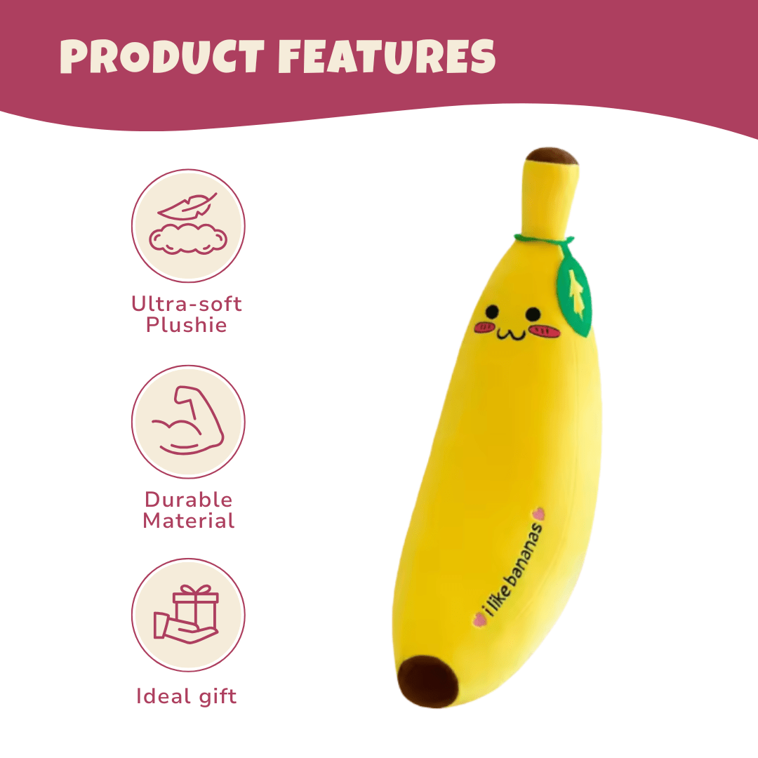 Happy Banana Plush Pillow – 4 Sizes (13.8, 19.7, 27.6, 31.5 inches) - Babies Mall