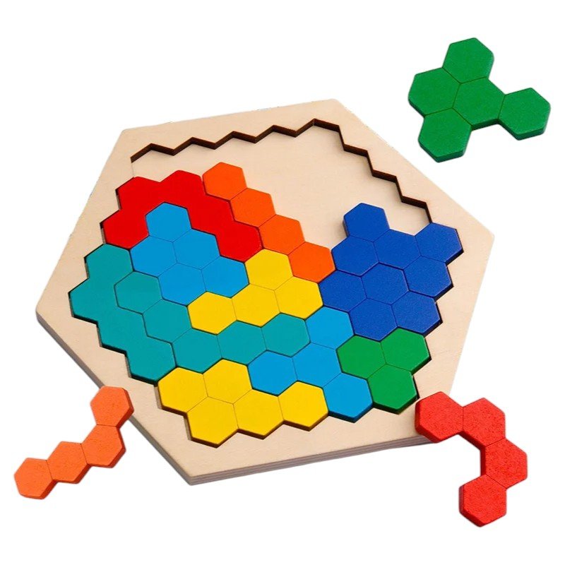 Hexagon Tangram Puzzle Wooden Logic & Spatial Game - Babies Mall
