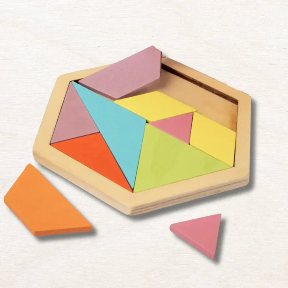 Hexagon Tangram Puzzle Wooden Logic & Spatial Game - Babies Mall