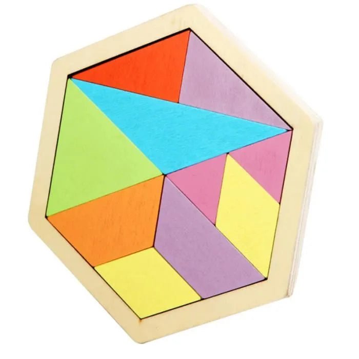 Hexagon Tangram Puzzle Wooden Logic & Spatial Game - Babies Mall