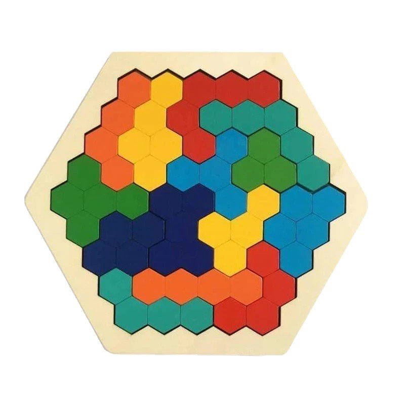 Hexagon Tangram Puzzle Wooden Logic & Spatial Game - Babies Mall