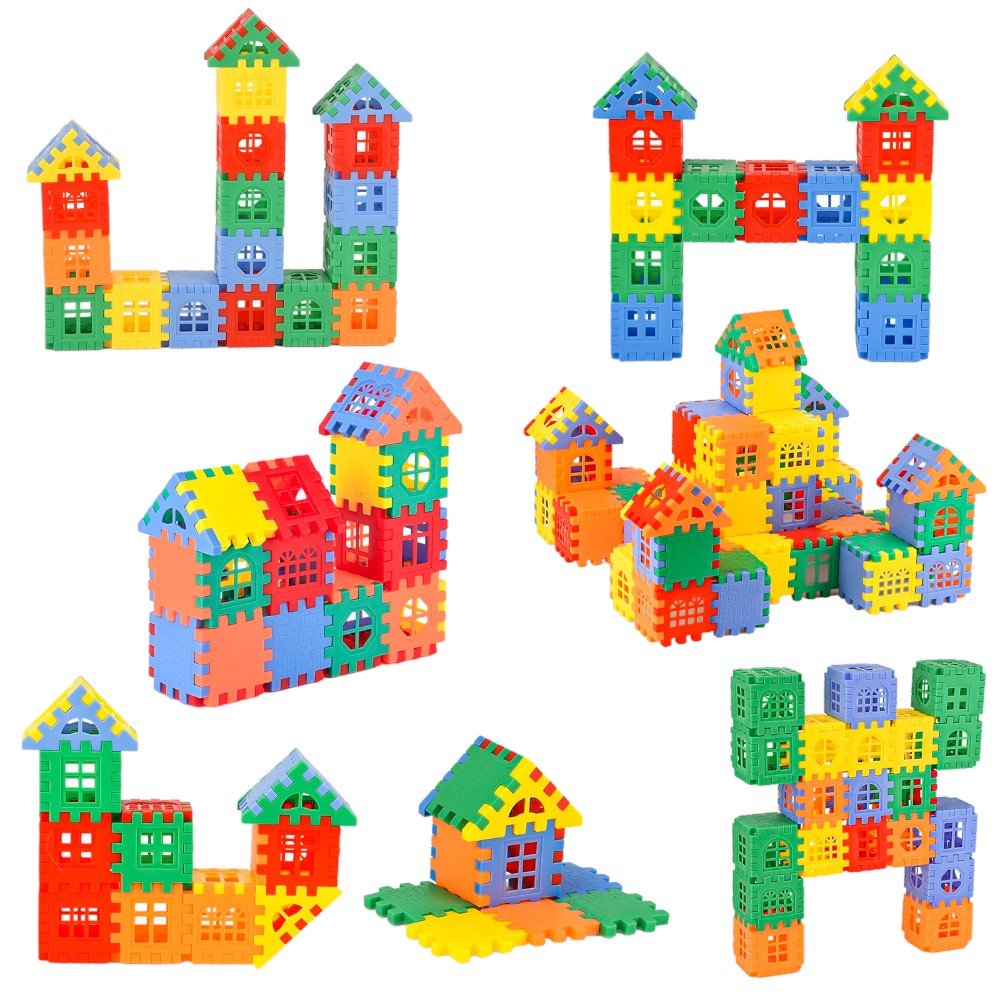 Interlocking Waffle Blocks Stackable Montessori Construction Toy - Babies Mall