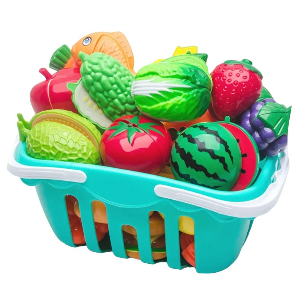 Kids Kitchen Playset - Fruit & Veggie Cutting Toy with Basket - Babies Mall