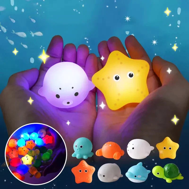 Light - Up Sea Animals Bath Toy Set With Net And Fishing Rod Toddlers - Babies Mall