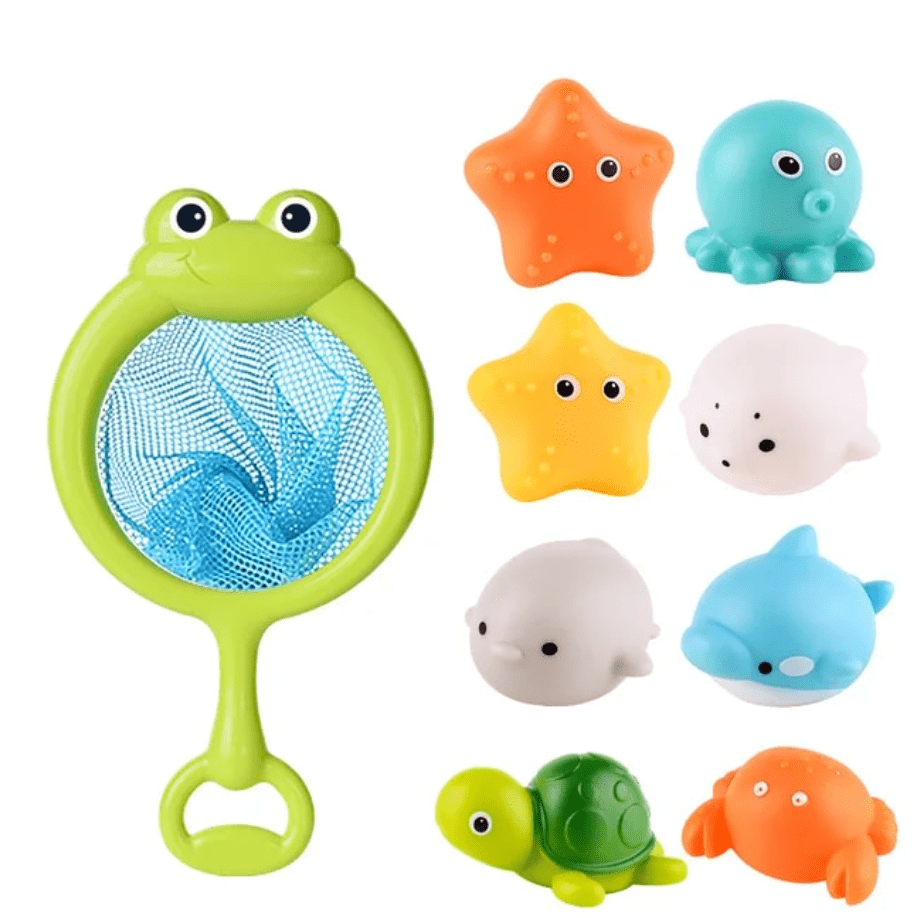 Light - Up Sea Animals Bath Toy Set With Net And Fishing Rod Toddlers - Babies Mall