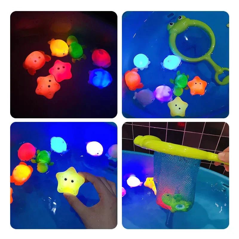 Light - Up Sea Animals Bath Toy Set With Net And Fishing Rod Toddlers - Babies Mall