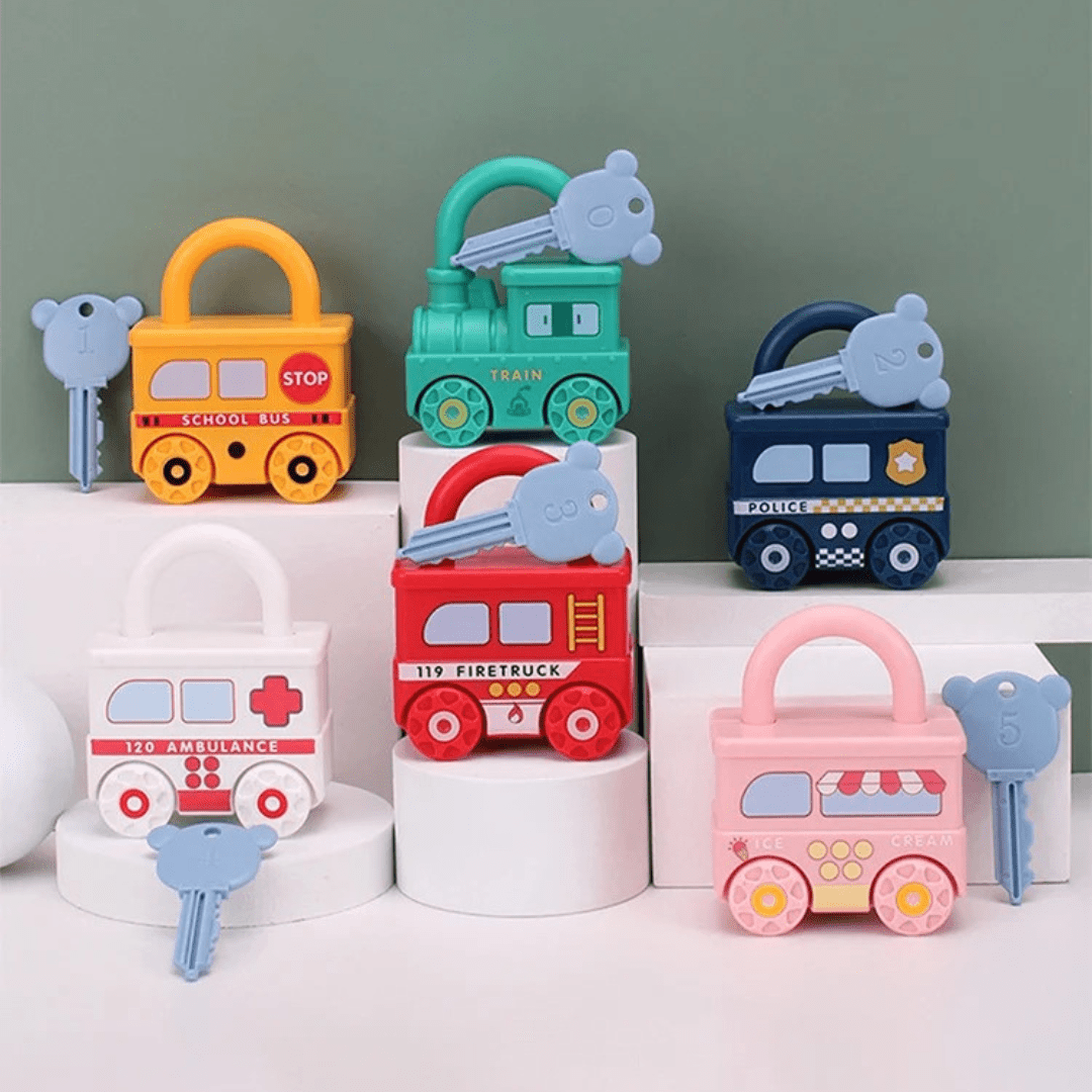 Lock and Key Matching Toy Set with 6 Vehicle Locks and Numbered Keys - Babies Mall