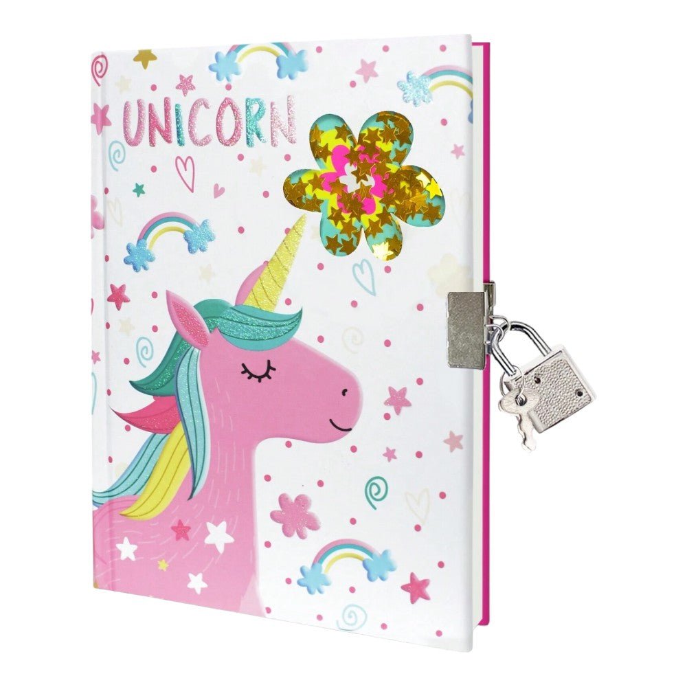 Locking Journal for Kids, Glitter Diary, Lined Notebook, 7x5 Inches - Babies Mall