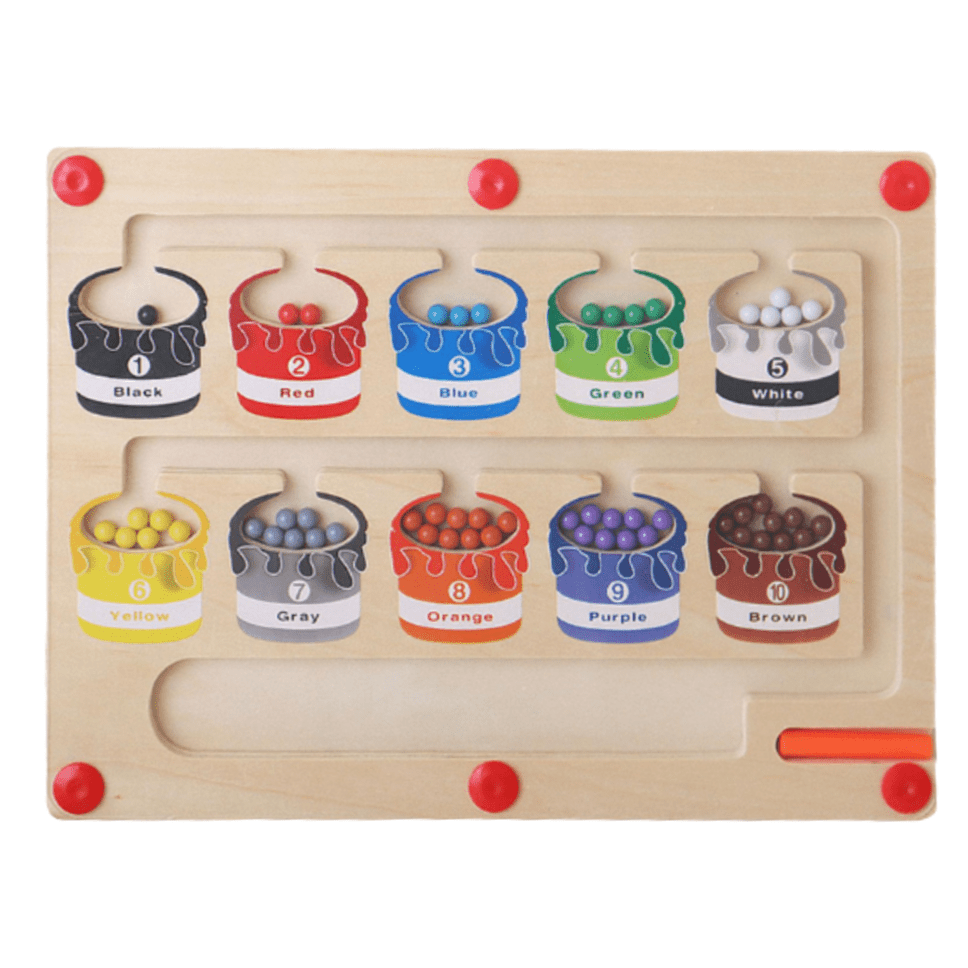 Magnetic Number Maze – Wooden Color Sorting Puzzle Board for Kids 2–4 - Babies Mall