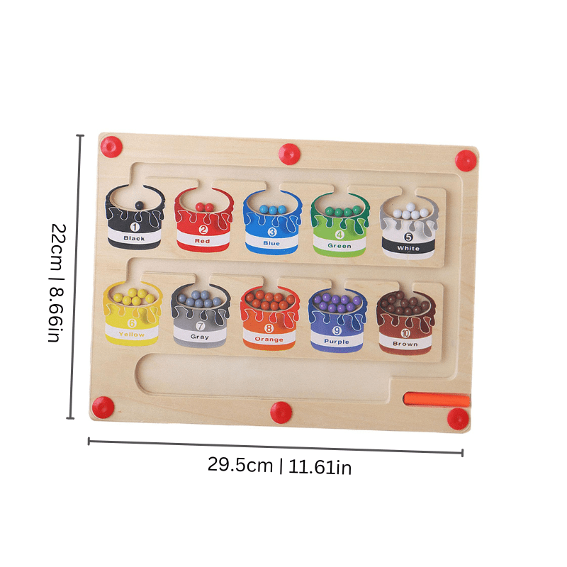 Magnetic Number Maze – Wooden Color Sorting Puzzle Board for Kids 2–4 - Babies Mall