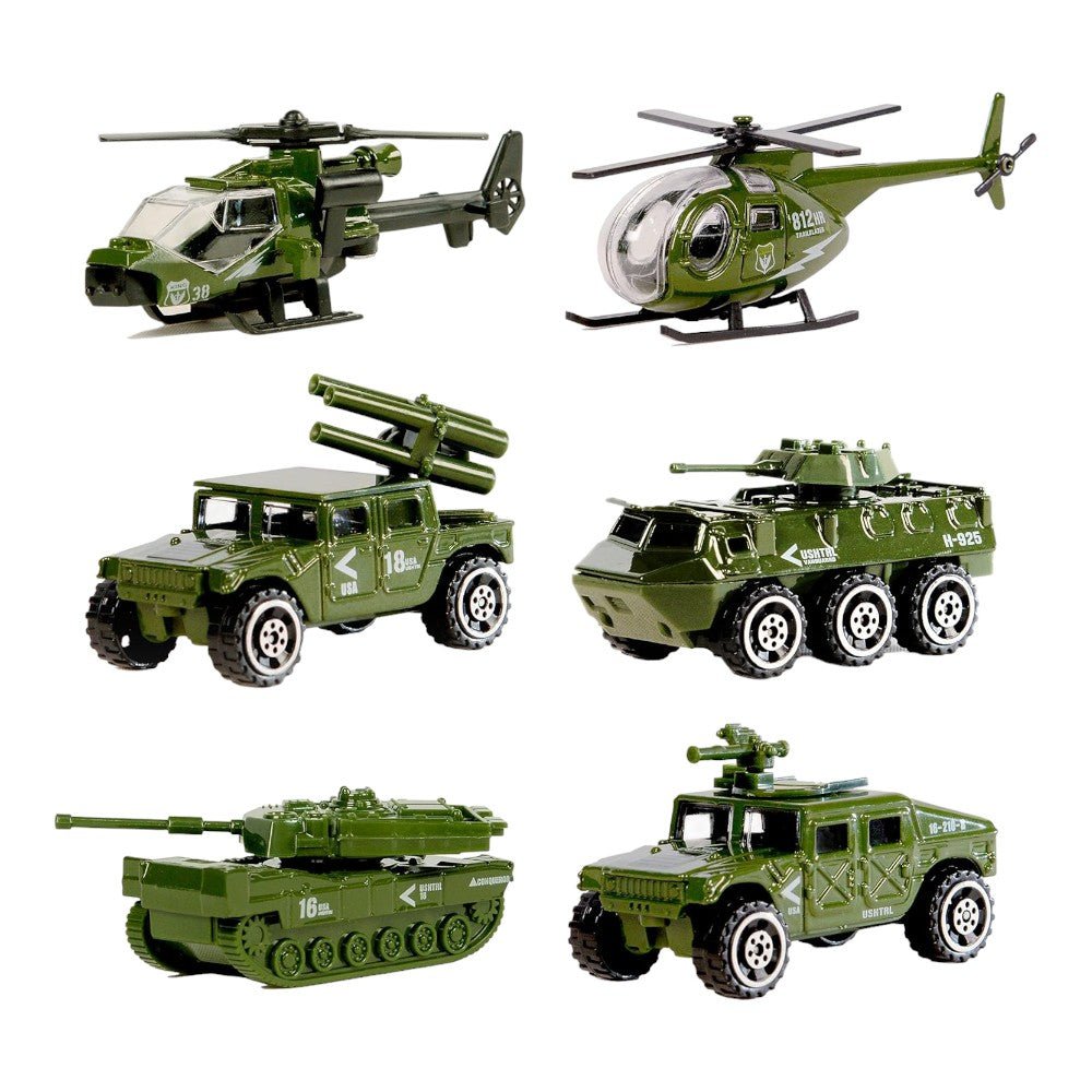 Military Vehicles Set 6 Mini Army Toys Tank, Helicopter and More - Babies Mall