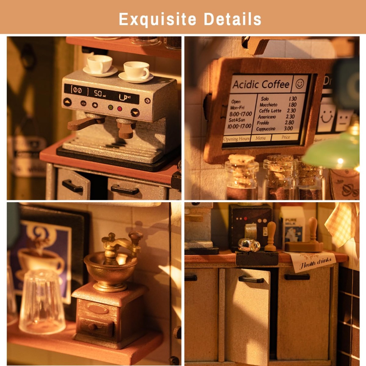 Miniature Wooden Cafe Kit with Lights, Furniture and Accessories - Babies Mall