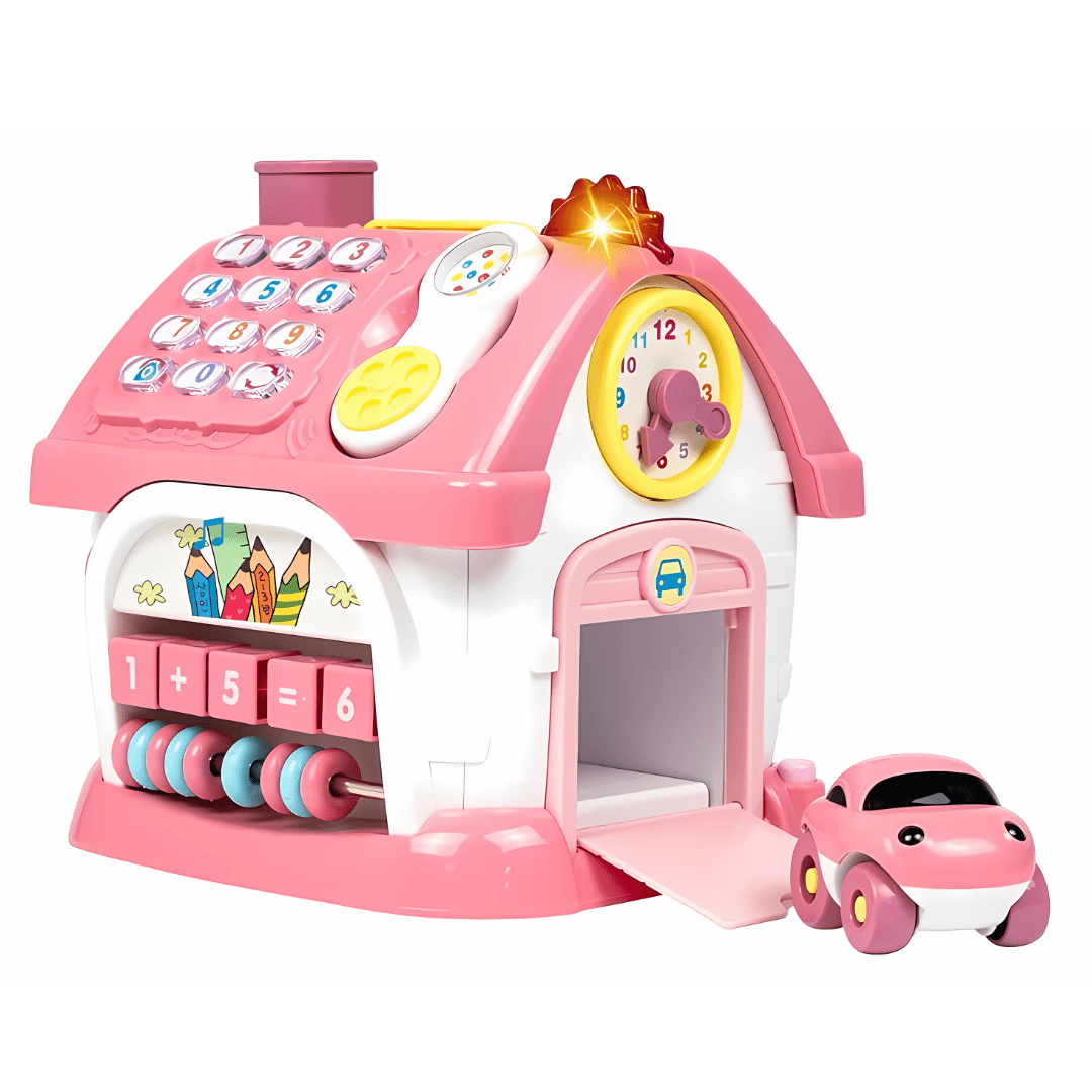 Montessori Activity House with Piano, Car Track, Clock and Shape Sorter - Babies Mall
