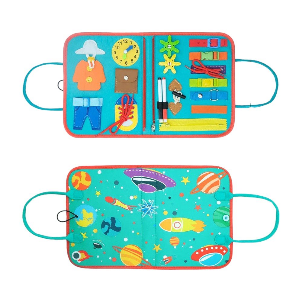 Montessori Busy Board with 5 Layers – Zippers, Buckles & Clock - Babies Mall