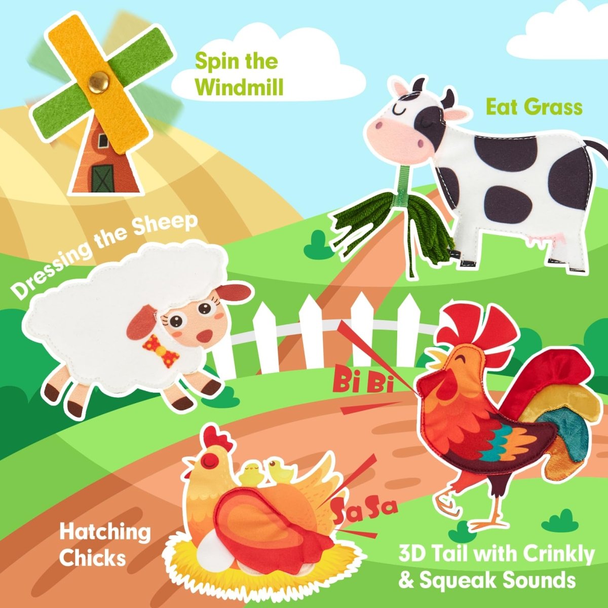 Montessori Busy Book with 20 Activities, Farm - Themed Life Skills Board - Babies Mall