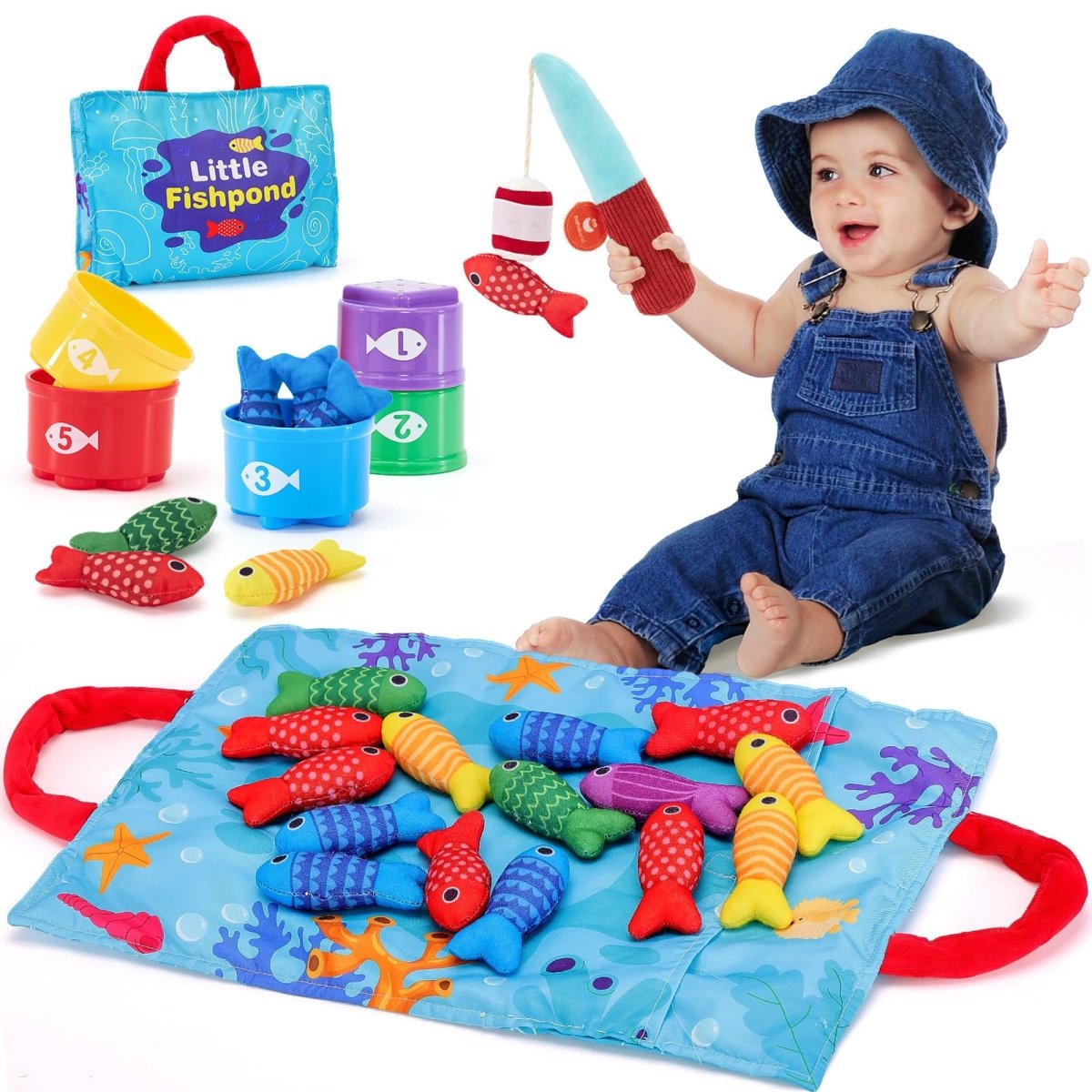 Montessori Fishing Game Set Toddlers, 22pcs Fabric Toy Stacking Cups - Babies Mall