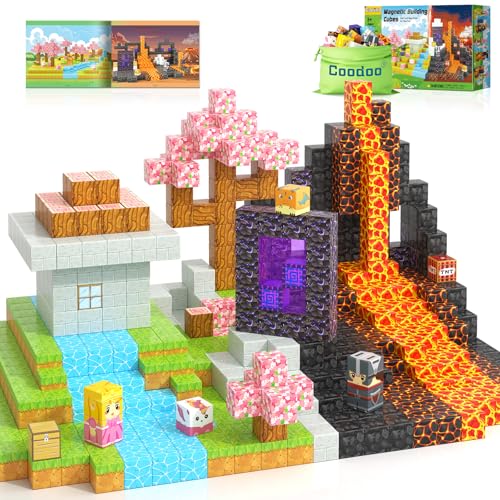 Montessori Magnetic Tiles Set with Volcano and Blossom Double Worlds - Babies Mall