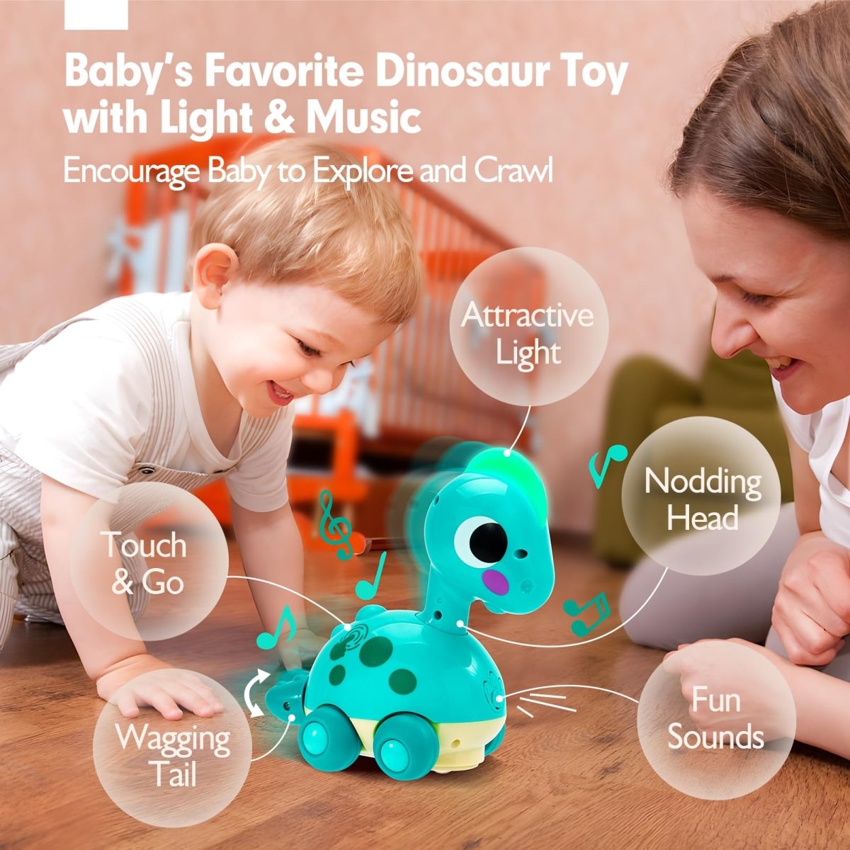 Montessori Musical Crawling Dinosaur Toy Toddlers with Lights Sounds - Babies Mall